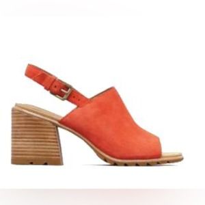 Sorel Nadia Coral Orange Suede Leather Slingback Block Heel Sandals Size 10